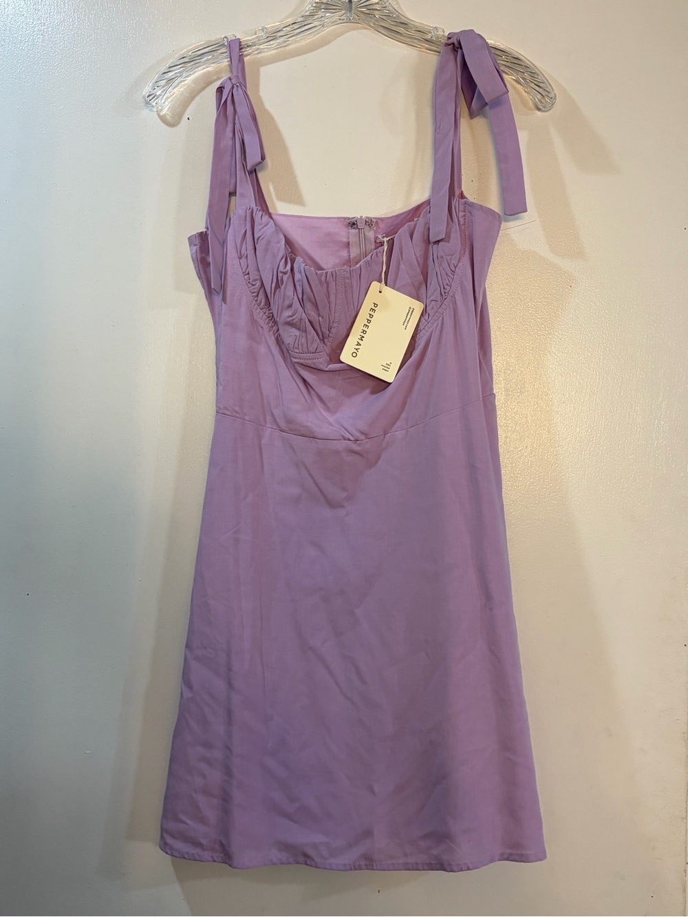 Peppermayo Lavender Tie Shoulder Ruched Mini Dress Sz 6 NWT
